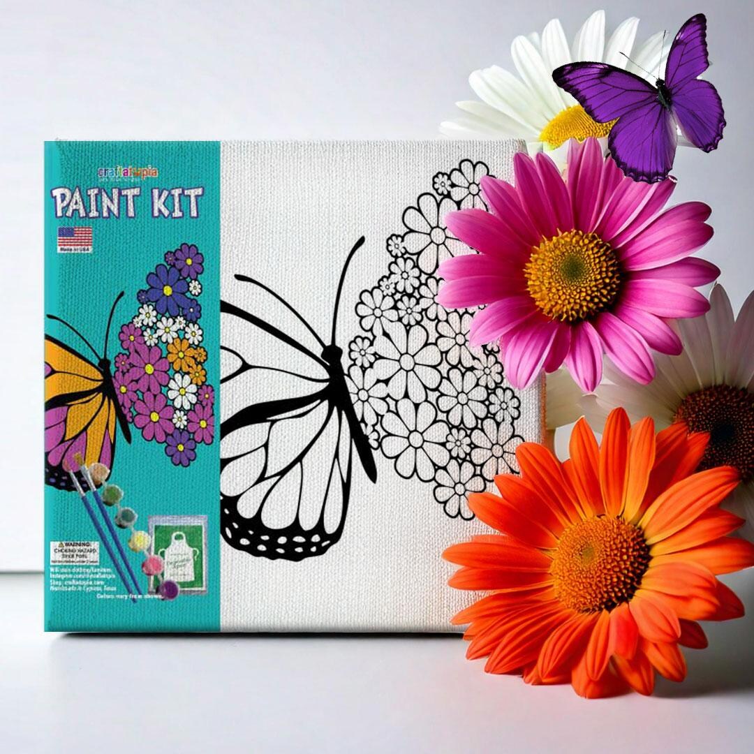 Paint and Sip Adult Painting Kits | Daisy Butterfly Pre-sketched DIY ...