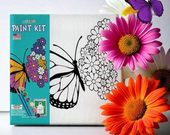 Paint and Sip Adult Painting Kits | Daisy Butterfly Pre-sketched DIY Art Kit Canvas Craft | Great Girls Night Party Idea or Stress Reducer