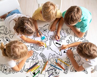 Giant Coloring Poster Kids Birthday Activity | Cat Dog Banner 6 ft x 3ft | Fun Classroom Posters | Creative Kids Activities for Weddings