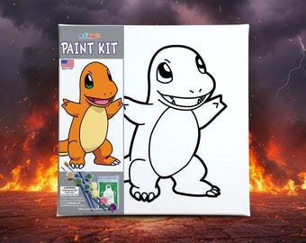 Charmander Canvas Painting Kit for Kids – Pre-Sketched Art Craft, Fun Creative Activity, Birthday Party Favor
