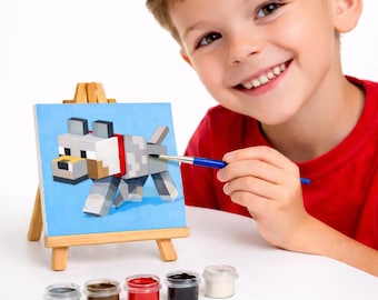 Minecraft Wolf Tiny Painting Kit – DIY Party Favors, Beginner Art Craft, Gamer Art