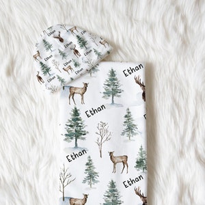 Forest Swaddle Set, Newborn hospital swaddle set boy, Woodland swaddle blanket with hat, Woodland swaddle, Tree swaddle blanket - EnF