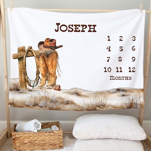 Personalized Wild West milestone blanket, Cowboy baby blanket, Milestone photo prop Growth Tracker, Western Monthly Blanket Baby shower gift