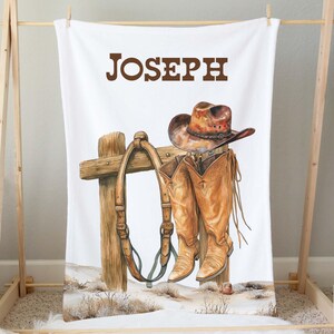 Personalized Western blanket, Comboy blanket, Blanket for boys, Toddler blanket, wild west theme room,   Equestrian Gift, Boots hat blanket
