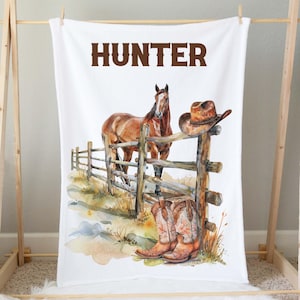 Personalized Cowboy blanket, Western blanket, Blanket for boys, Toddler blanket, wild west theme room,   Rustic blanket, Horse blanket