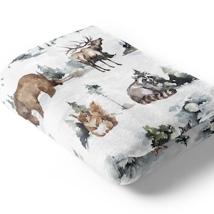 Woodland animals minky blanket, Woodland nursery bedding, Forest animals blanket, Baby toddler adult minky blanket, Wildlife boy nursery WiN