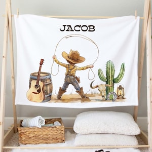 Personalized Cowboy baby blanket, Cowboy baby gift, Western cowboy Blanket, Western theme, Cowboy nursery bedding, Rodeo nursery - Saddle Up