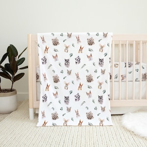 Woodland Animals Minky Blanket, Forest Blanket, Woodland crib bedding, Wilderness baby bedding, Woodland boy nursery bedding - WiW