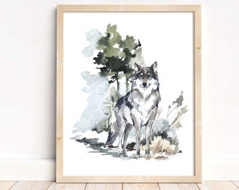 Wolf Nursery art, Woodland nursery décor, Wall Prints for Boys Room, Pine Trees Nursery Print, Wolf Print, Wolf wall art - DESCARGA DIGITAL