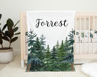 Custom Forest Baby Blanket, Pine Trees Minky Blanket, Forest Blanket, Wilderness Nursery, Woodland Bedding, Nature Baby Gift - Thf