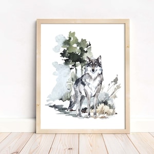 Wolf Nursery art, Woodland nursery decor, Wall Prints for Boys Room, Pine Trees Nursery Print, Wolf Print, Wolf wall art - DIGITAL DOWNLOAD