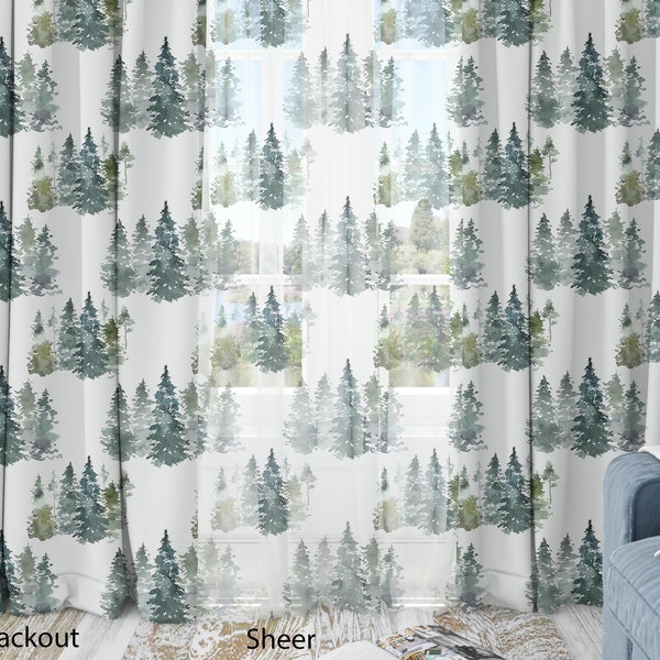 Woodland curtains for nursery, Forest Curtain, Pine tree curtains, Room darkening curtains nursery, Wilderness nursery - Majestic Forest