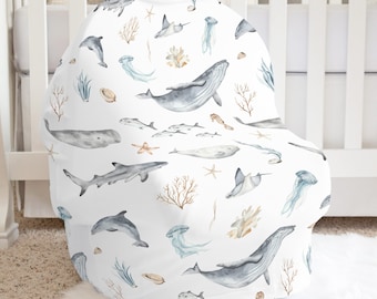 Car seat cover baby boy, Under The Sea nursery, Ocean baby gift, Nursing cover, Multiuse baby cover, Breastfeeding cover - Deep Ocean