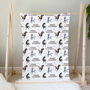 Personalized Horses minky blanket, Horses Nursery Bedding, Horses Baby Boy Gift, Equestrian Nursery, Equestrian Gift, West wild horses - WiS
