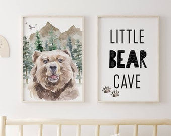 Little Bear Cave printable, Rustic nursery decor, Boys Room prints, Woodland Nursery Prints Set of 2, Little man cave,DIGITAL DOWNLOAD - WiW