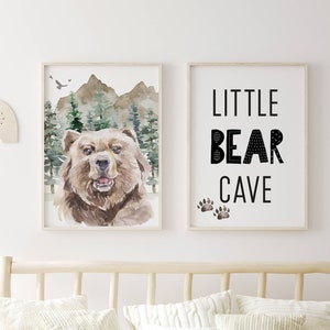Little Bear Cave printable, Rustic nursery decor, Boys Room prints, Woodland Nursery Prints Set of 2, Little man cave,DIGITAL DOWNLOAD - WiW