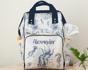 Personalized Ocean baby diaper bag, Under the sea diaper bag, Sea Baby shower gift, Custom baby backpack, Underwater Multiuse backpack - OcM