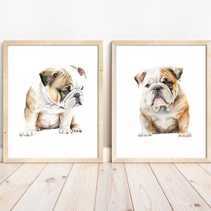 English Bulldog art, English Bulldog wall art, Dog nursery wall art, English Bulldog Prints Set of 2, Bulldog print, DIGITAL DOWNLOAD - FrF