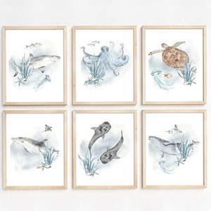 Ocean nursery Prints, Under the sea Baby room decor, Underwater animals prints, Sea nursery prints Set of 6 - DIGITAL DOWNLOAD - Deep Ocean