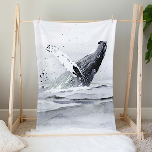 Whale blanket, Humpback Whale Blanket, Ocean Nursery Bedding, Sea animals baby blanket, Ocean Baby Gift, Under the Sea Blanket - OcS