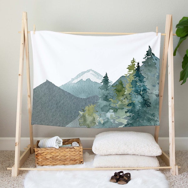 Forest Blanket, Adventure Blanket, Nature Blanket, Woodland Crib Bedding, Pine tree and Mountains Blanket, Forest Nursery - Majestic Forest