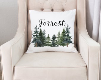 Woodland Pillow, Personalized Woodland baby gift, Pine Tree Pillow, Forest Nursery Decor, Nature bedding, Custom baby pillow - ThF
