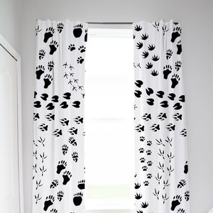 Animal tracks Curtain, Single Panel, Woodland nursery curtains, Wildlife Curtain, Forest animals footprints, Wilderness Rustic Cabin nursery