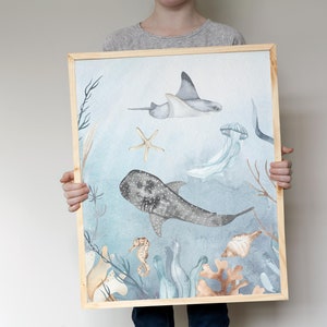 Unter dem Meer Kinderzimmer Druck, Meerestiere Wandkunst, Jungenzimmer Wanddeko, Hai Kinderzimmer Kunst, Meerestiere Dekor, Ozean Baby Geschenk Tiefsee