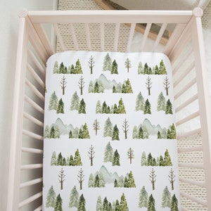 Mountains Crib Sheet, Forest Crib Bedding, Pine Tree Crib Sheet, Forest Crib Sheet, Wilderness Nursery, Woodland Baby Nursery - Wig