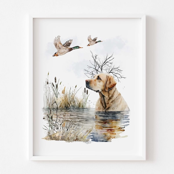 Dog Hunting Wall Art, Labrador retriever art, Hunting nursery decor, Wall Prints for Boys Room, Dog Nursery Print, Mallard duck wall art