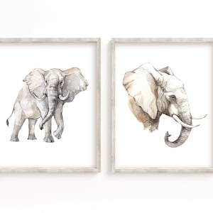 Watercolor Elephant Wall Art, Safari nursery decor, Wall Prints for Boys Room, Elephant Nursery Prints Set of 2 - DIGITAL DOWNLOAD