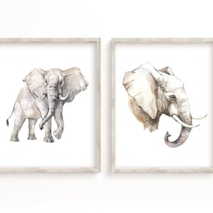Watercolor Elephant Wall Art, Safari nursery decor, Wall Prints for Boys Room, Elephant Nursery Prints Set of 2 - DIGITAL DOWNLOAD