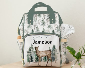 Personalized Forest diaper bag, Deer backpack, Woodland diaper bag, Deer baby gift, Custom baby backpack, Pine trees Multiuse backpack - EnF