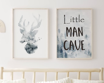 Deer Wall Art, Little Man Cave imprimible, Decoración de vivero de caza, Impresiones de boys room, Woodland Nursery Prints Set of 2 - DESCARGA DIGITAL - EnF