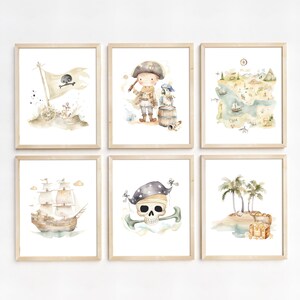 Láminas de piratas para habitación infantil, decoración de habitación de bebé pirata, arte imprimible de piratas, láminas para habitación de niños, juego de 6, descarga digital - Aventuras Piratas