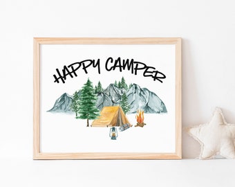 Camping wall art nursery, Happy Camper, Camping nursery decor, Wall Prints Boys, Outdoors Nursery Print - DIGITAL DOWNLOAD - Little Explorer