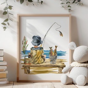 Boys room fishing wall art, Fishing print, Fishing nursery decor, Wall Prints for Boy Room, Fishing art for boys, Boys bedroom decor - SwF