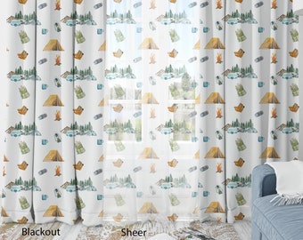 Camping Curtains, Blackout nursery curtains, Outdoors Nursery Decor - Little Explorer