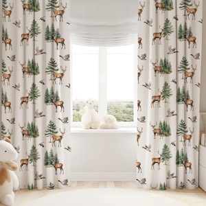 Deer Darkening Curtain Single Panel, Woodland room curtain, Forest Nursery Decor, Woodland Baby room curtain, Hunting nursery curtain