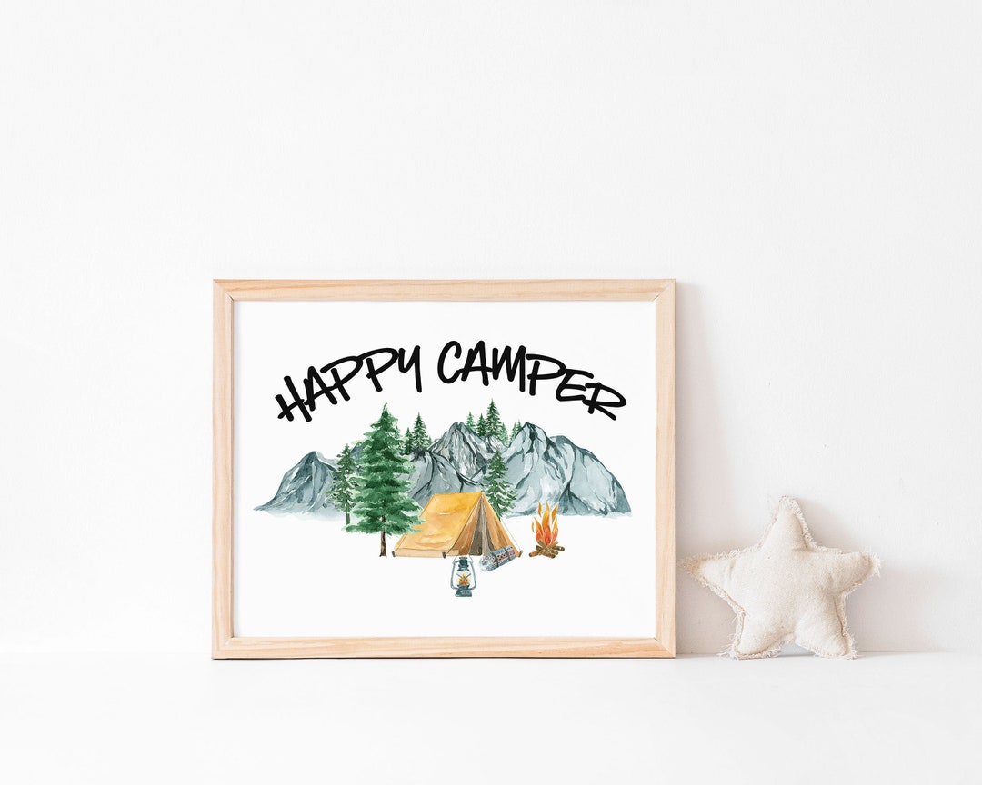 Camping Wall Art Nursery, Happy Camper, Camping Nursery Decor, Wall