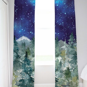 Night Forest Curtain, Pine Tree Curtains, Woodland Curtain, Dark Sky Forest Nursery curtain, Single Panel - Majestic Forest