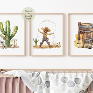 Cowboy nursery wall art set of 3, Cowboy nursery decor, Boys room wall art UNFRAMED, Western boy print, Cowboy art print - Saddle Up