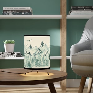 Pine Tree and Mountains Table Lamp, Forest nursery decor, Woodland baby room decor, Kids room lamps, Bedside lamp tripod, Boy nursery lamp image 6