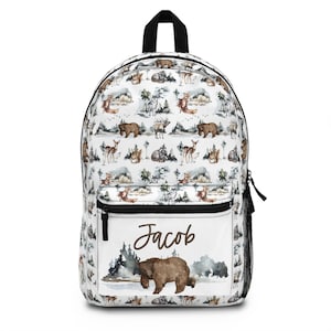 Sac à dos forestier personnalisé, cartable pour garçon, sac à dos avec nom, cadeau de rentrée des classes, sac à dos forêt, cartable garçon, sac à dos ours - Gagnez