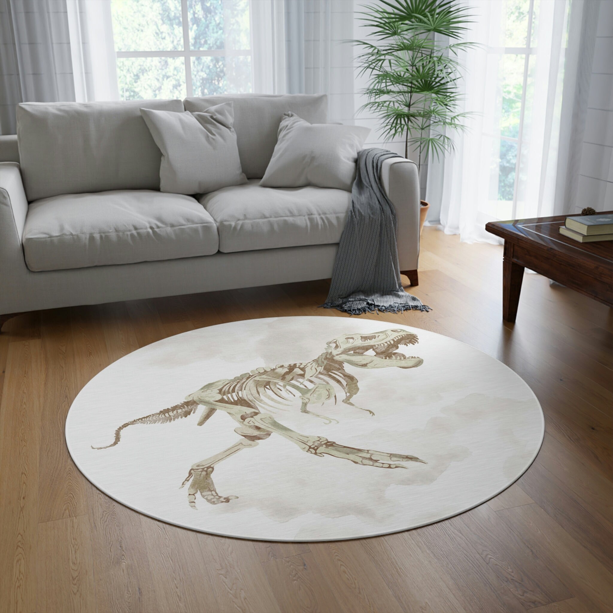 Trex Rug Dinosaur Round Rug Dinosaur Nursery Rug Skeleton Etsy