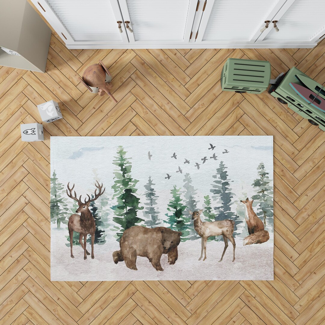 Forest Rug, Woodland Nursery Carpet, Rustic Kids Play Room Rug Enf Etsy