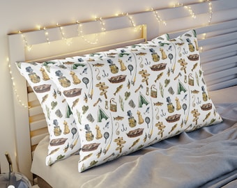 Fishing Pillow Sham, Fisherman toddler pillowcase and standard kids pillow, Gone fishing, fishing kids bedding, Fishing theme boys room -SWF