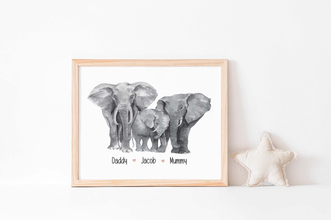 Elephant Family Wall Art, Custom Family Print, New Family Portrait