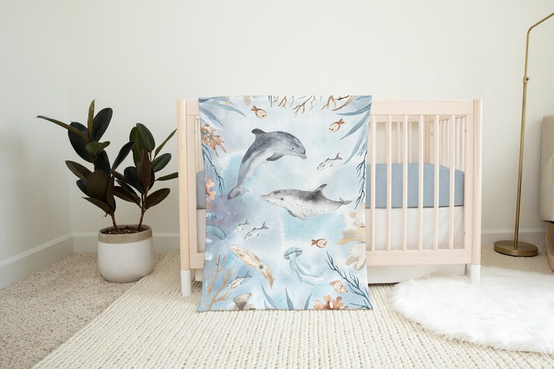 Dolphins Baby Blanket Under the Sea Nursery Bedding Sea Etsy