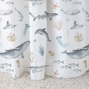 Under The Sea Curtain, Single Panel, Ocean animals nursery, Baby Sea nursery curtains, kids room or playroom curtains  - Deep Ocean